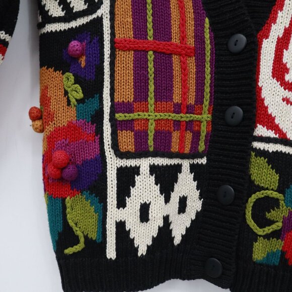 Rebecca Stone Patchwork Cardigan Womens L Black Boho Art To Wear Grandma Quirky - Picture 12 of 16